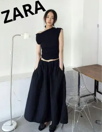 새상품급 ZARA 나일론 벌룬 스커트 블랙