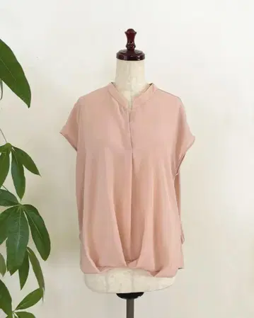PLST 플라스테 크로스오버 V넥 프렌치 슬리브 핑크 베이지 M