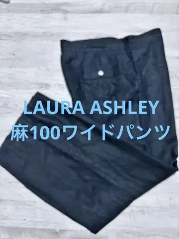 LAURA ASHLEY 린넨 100 블랙 와이드 팬츠 UK8 로라 애슐리