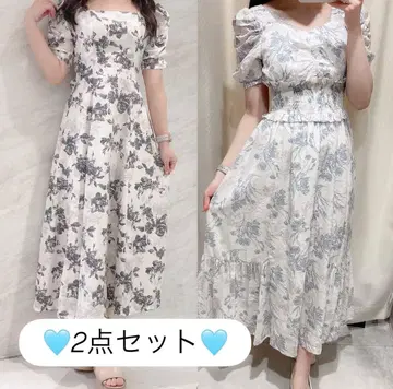 anmille 오픈 플레어 백 OP 플라워 코튼 셔링 OP