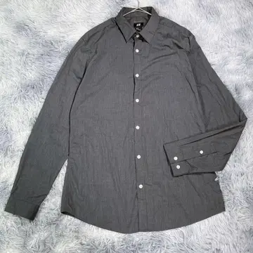 H&M [M] 긴팔 셔츠 다크 그레이 코튼 남성용 무지 얇은 소재