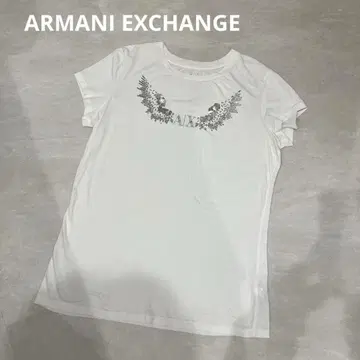 AX 실버 장식 스팽글 비쥬 화이트 티셔츠 L 사이즈