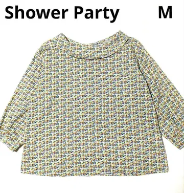 Shower Party 기하학 패턴 7부 소매 셔츠 쉘 버튼 롤 칼라