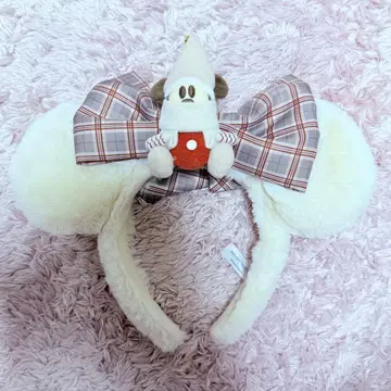 디즈니 릴린린 미키 머리띠 체크 무늬 리본 포함