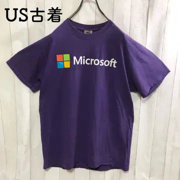 US 구제 티셔츠 기업 마이크로 소프트 로고 보라색