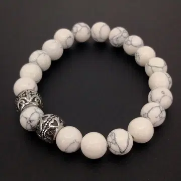 빈티지 스컬 화이트 염주 실버 스톤 팔찌