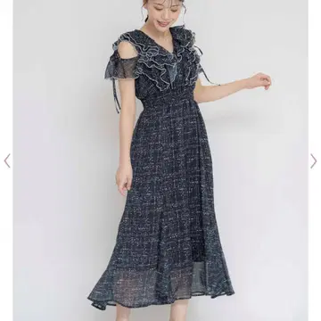 노엘라 프릴 바이컬러 원피스 네이비