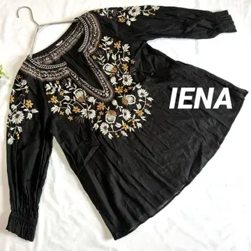 IENA 자수 자수 7부 소매 블라우스 블랙 면