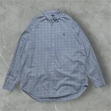 90s 랄프 로렌 플란넬 셔츠 L 스카이블루 체크 BLAKE 6076