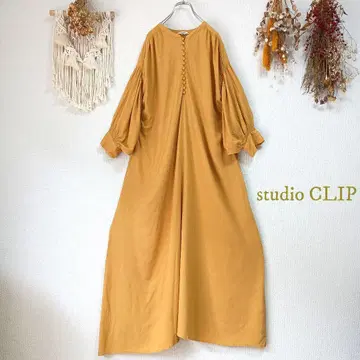 스튜디오 클립 studioCLIP 린넨 레이온 밴드 카라 플레어 원피스