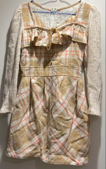 LIZLISA 원피스 니트 체크 무늬 소매 니트