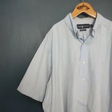 미국 구제 의류 Ralph Lauren 반팔 셔츠 L 라이트 블루 데미지