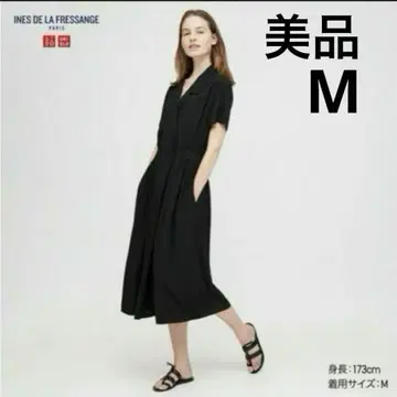 유니클로 이네스 레이온 오픈 카라 원피스 블랙 M