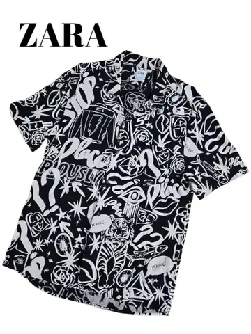ZARA 자라 반팔 셔츠 알로하 셔츠 올 패턴 타이거 레이온