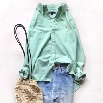 새상품급 랄프 로렌 옥스퍼드 버튼 다운 셔츠 그린 멀티 포니 L