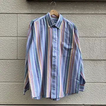 USED USA 구제 의류 코튼 린넨 스트라이프 셔츠 컬러풀 빈티지
