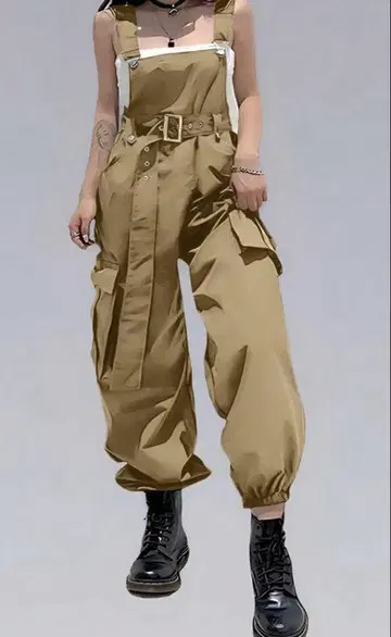 카키 오버롤 사이드 포켓 부착