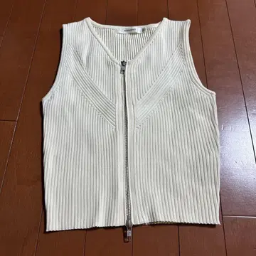 moussy 더블 지퍼 리브 니트 베스트 아이보리 화이트 상의
