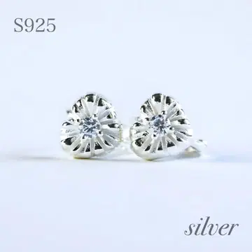 고품질] s925 하트 모양 1 개 다이아 후프 귀걸이 실버