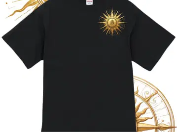 오가닉 코튼 티셔츠 XL 블랙 태양 SUN 골드 컬러 반짝임