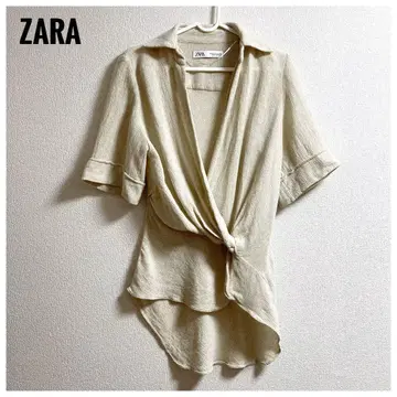 Zara 여성용 상의 반팔 5부 기장 셔츠 블라우스 베이지