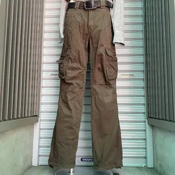 00s 그런지 y2k 브라운 밑단 조임 헤비 웨이트 밀리터리 카고 팬츠