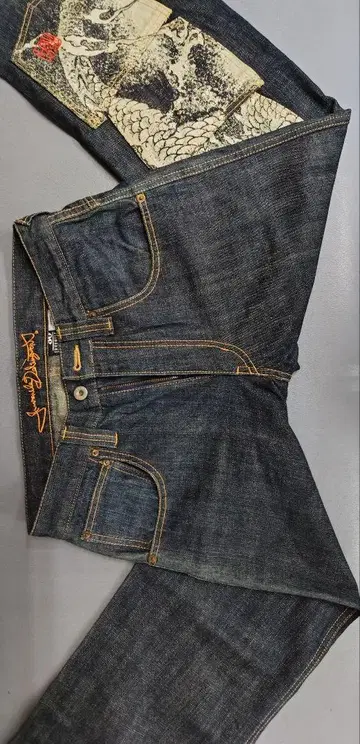 juvenile delinquent 데님 일본풍 패턴(오르는 용) 청바지
