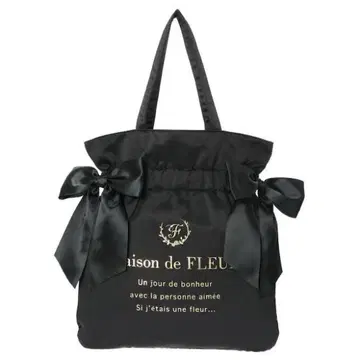 Maison de FLEUR 더블 리본 개더 토트백 블랙