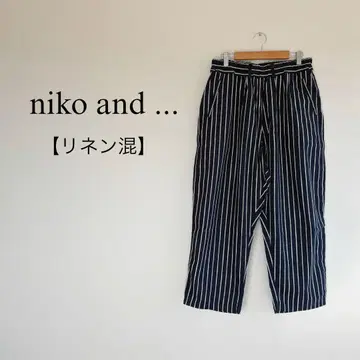 niko and... 마 혼방 스트라이프 코쿤 팬츠 앵클 팬츠 네이비