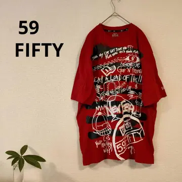 Fifty 그래픽 프린트 티셔츠 빨간색 빅 사이즈