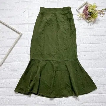 W CLOSET 롱 머메이드 스커트 올리브색 플레어 디자인 M