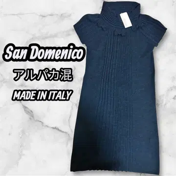 San Domenico 알파카 혼방 터틀넥 원피스 리본 네이비