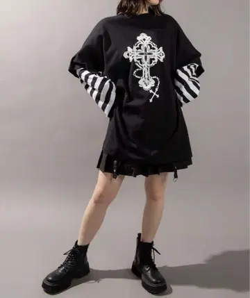 WEGO 롱 티셔츠 페이크 레이어
