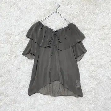 이에나 프릴 장식 쉬폰 블라우스 올리브 시어 카키 M