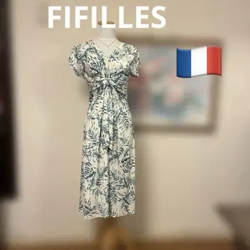 FIFILLES 잎 패턴 프린트 반팔 롱 원피스