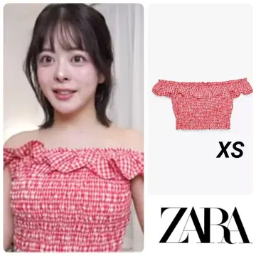 ZARA 프릴 탑 깅엄 체크 무늬 XS 완판템