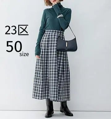 23구 빅 사이즈 50 나일론 체크 타프타 턱 스커트 레어 세탁 가능