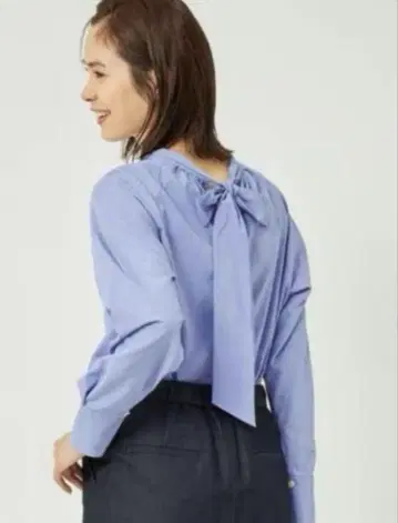 그린 라벨 릴랙싱 보타이 블라우스 리본 셔츠 블루
