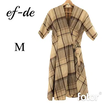 ef-de 에프데 원피스 벨트 포함 여성용 체크 종아리 기장 가을