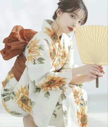 Dita 여름 색의 해바라기 시라베 유카타 3개 세트