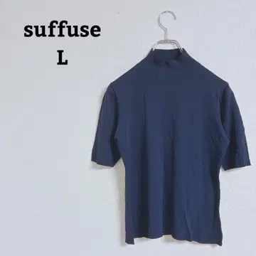 SUFFUSE 썸머 니트 반팔 얇은 소재 스트레치 하이넥 오피카지 L