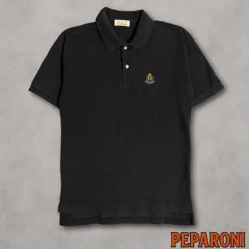 00's 빈티지 피케 셔츠 자수 반팔 블랙 그런지