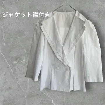 화이트 더블 브레스트 숏 자켓 카라 부착