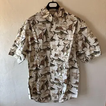 puritan 피쉬 패턴 물고기 올 패턴 알로하 반팔 셔츠