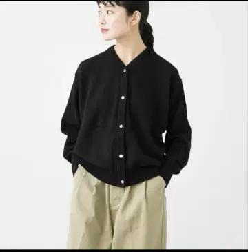 드라이 코튼 V넥 가디건 DOORS 카구레 BLACK