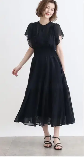 그로브 조젯 프린트 원피스 블랙 L