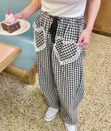 깅엄 체크 팬츠