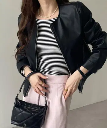 합성 피혁 노카라 라이더 자켓 블랙