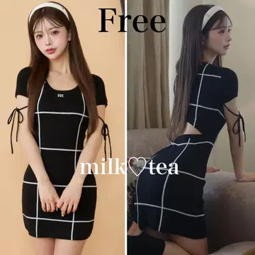 택 포함 새상품 다리치 백 오픈 스티치 니트 미니 원피스 프리 블랙