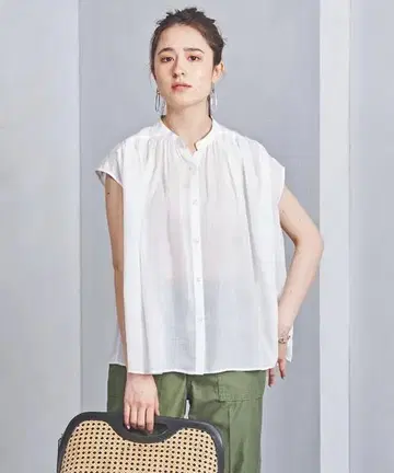 유나이티드 애로우즈 UWSC 라미 캡 슬리브 블라우스 린넨 화이트